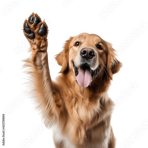 Fototapeta Golden Retriever giving high five isolated on Transparent Background. AI generative