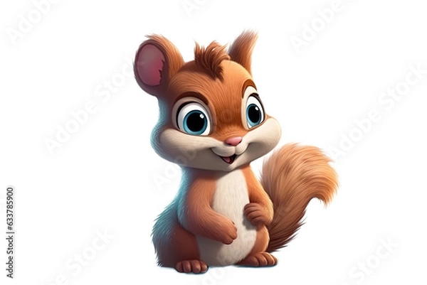 Fototapeta cartoon character funny squirrel on a white isolated background. Generative AI illustration