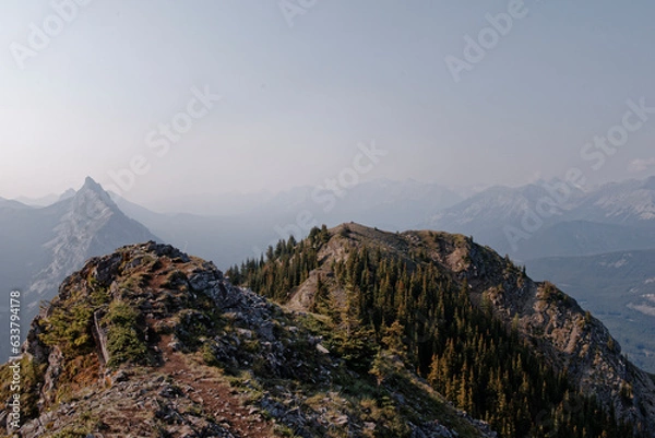 Obraz Views of mountains and forests on a summers day in Kananaskis Country, Alberta, Canada from on top of King Creek Ridge