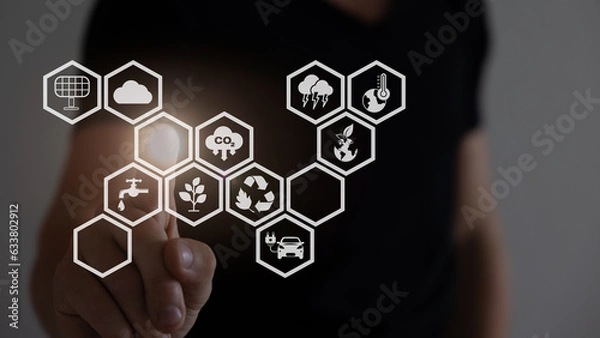 Fototapeta Reduce CO2 emission concept with icons, global warming.