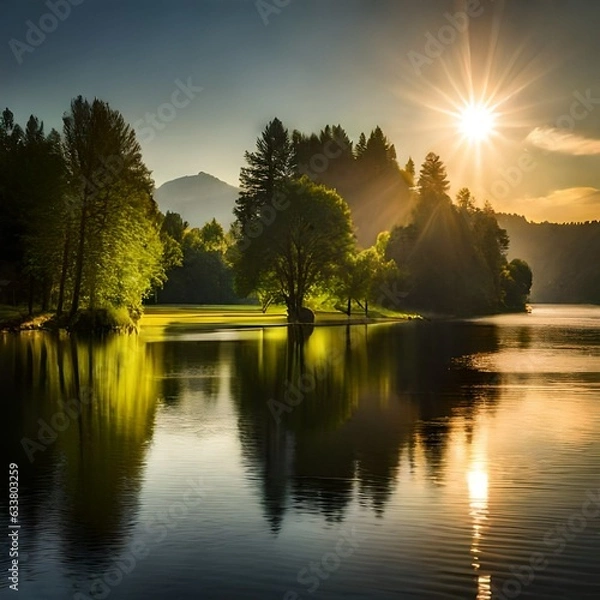 Obraz sunrise over the river generated by AI