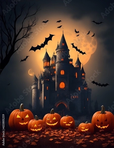 Fototapeta halloween background with pumpkin and bats