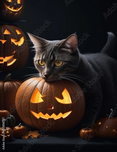 Obraz halloween pumpkin with bat