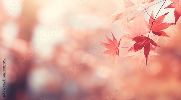 Obraz pink autumn leaves background, generative ai