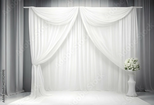 Fototapeta Eternal Elegance Blurred White Curtains in a Timeless Setting Classic and Enduring  Generative AI