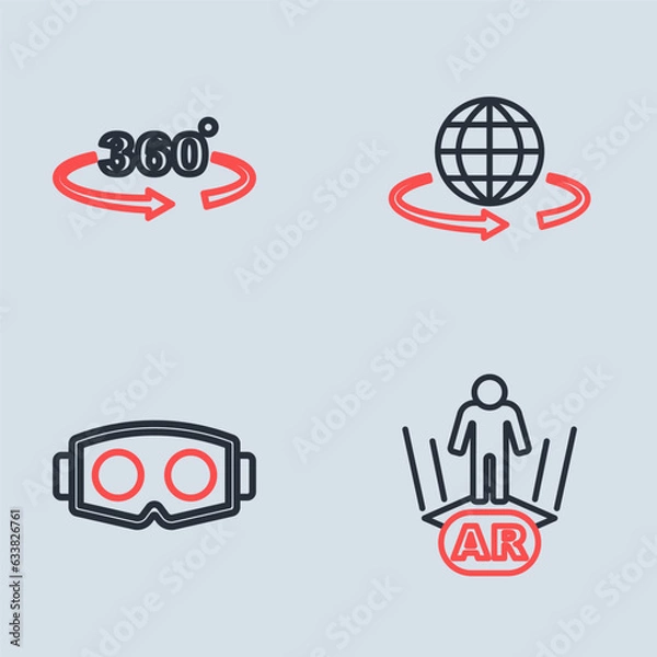 Obraz Set line 3d modeling, Virtual reality glasses, Augmented AR and 360 degree view icon. Vector