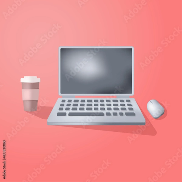 Fototapeta workspace with laptop and coffee vector illustration