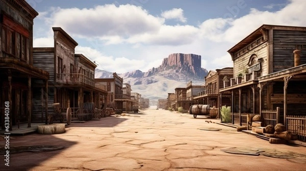 Fototapeta Old cowboy western town with saloons. Created using Generative AI technology.