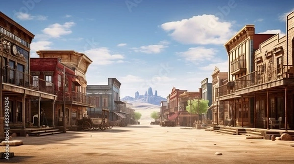 Fototapeta Old cowboy western town with saloons. Created using Generative AI technology.