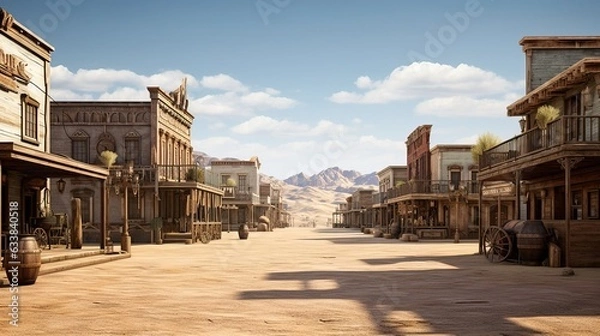 Fototapeta Old cowboy western town with saloons. Created using Generative AI technology.