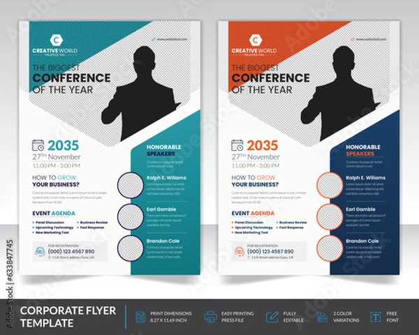 Obraz Conference flyer and invitation flyer template design. Annual corporate business conference workshop. With nice Geometric shape