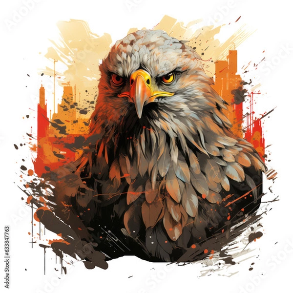 Fototapeta  A thrilling Amerikan Eagle T-Shirt Design featuring the eagle as a valiant warrior in a post-apocalyptic world, Generative Ai