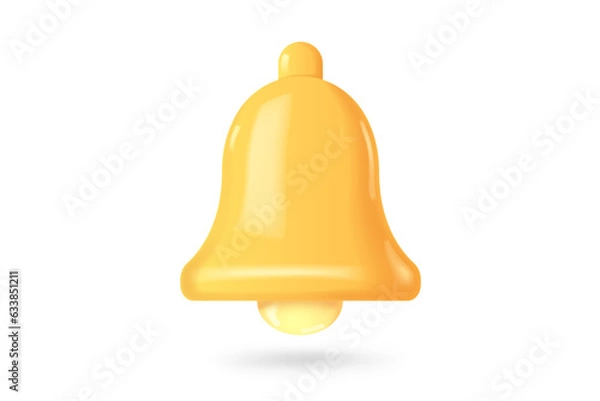Fototapeta 3d notification bell icon. 3d render yellow ringing bell with new notification for social media reminder. Realistic vector icon