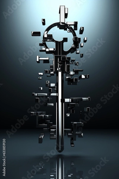 Fototapeta Abstract key with blockchain teeth, the minimalist approach to online security, generative AI