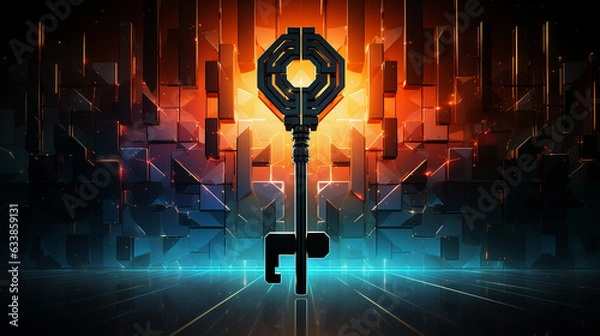 Fototapeta 
Minimalist representation of a blockchain key, the future of digital authenticity, generative AI