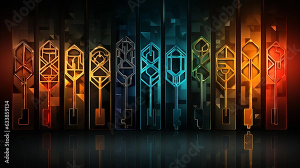 Obraz Modern key silhouette with blockchain design, epitomizing digital security, generative AI
