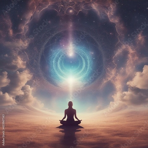 Fototapeta Astral travel to the astral plane through meditation, listening to the frequencies of the universe