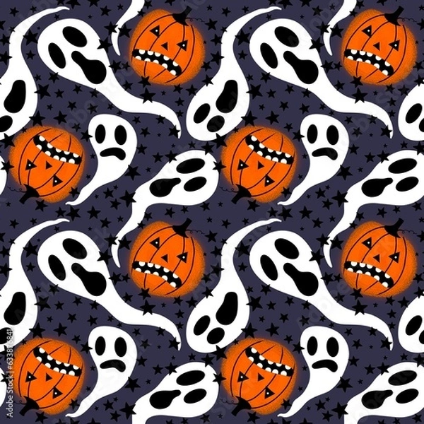 Fototapeta Cartoon autumn vegetable seamless Halloween pumpkins pattern for wrapping paper and fabrics and kids clothes
