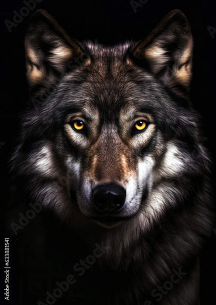 Fototapeta Photograph of a wild wolf on a dark background conceptual for frame