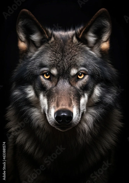 Fototapeta Photograph of an fierce wolf in a dark backdrop conceptual for frame