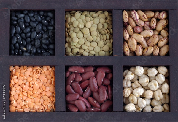 Obraz Caja de madera con legumbres