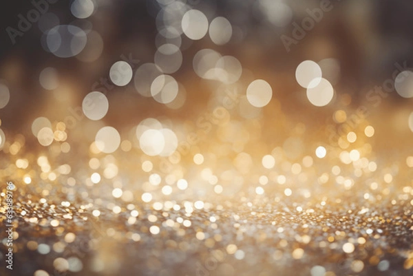 Fototapeta Background of abstract defocused gold glitter lights. background with bokeh. Generative AI
