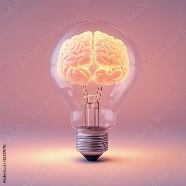 Fototapeta Idea Illumination: Glowing Brain Inside Crystal Clear Light Bulb Image