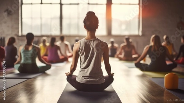 Fototapeta yoga instructor leading a class in a peaceful studio generative ai