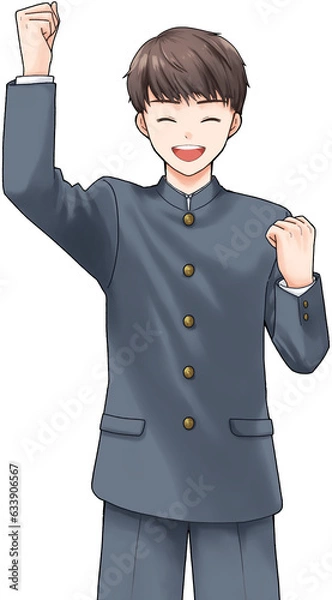 Fototapeta 大きくガッツポーズする男子学生