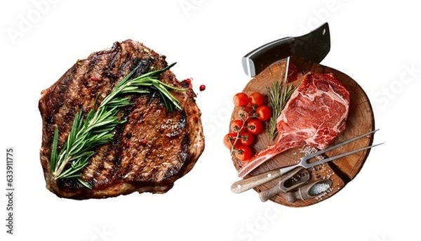 Fototapeta Steak on the bone. tomahawk steak on a white background.