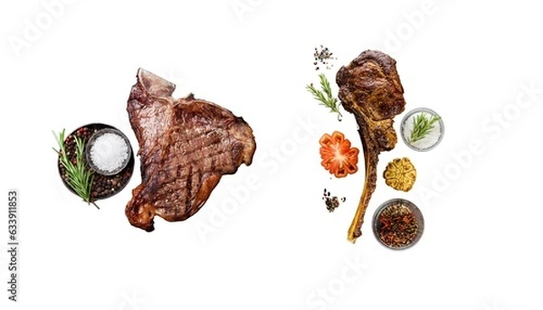 Fototapeta Steak on the bone. tomahawk steak on a white background.