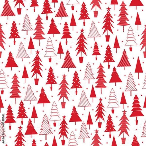 Fototapeta Seamless pattern with decorative tree on red background