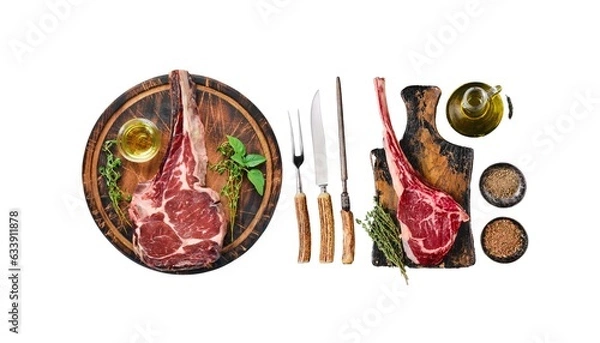 Fototapeta Steak on the bone. tomahawk steak on a white background.