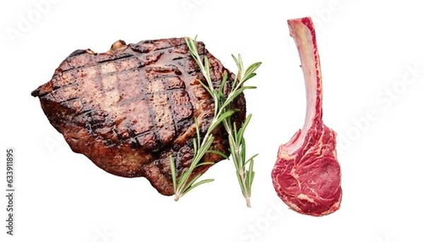 Fototapeta Steak on the bone. tomahawk steak on a white background.