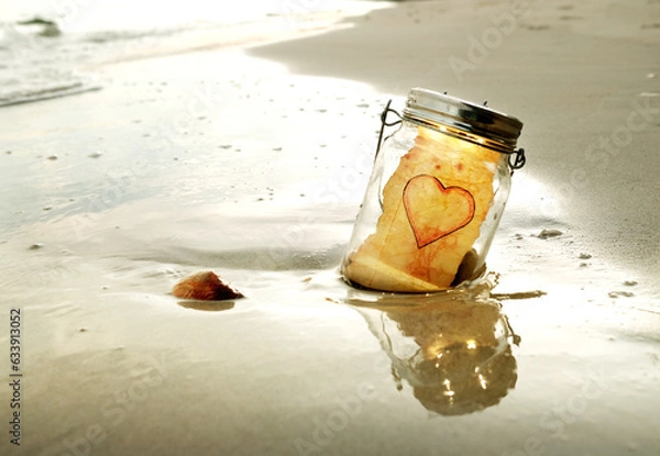 Fototapeta Herz, Liebe, ich liebe dich, ich vermisse dich, gebrochenes Herz, vergessenes Herz, einsam, eingesperrtes Herz, Herz aus Glas, liebesbrief, Mi manchi, Tu me manques, Te echo de menos, Message,