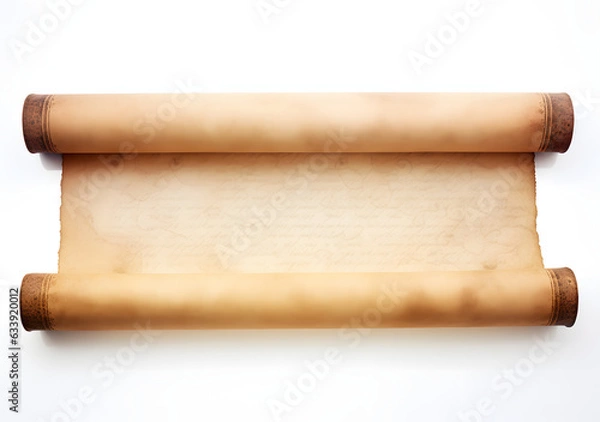 Obraz Ancient Manuscript: Rolled Parchment Scroll In White Background