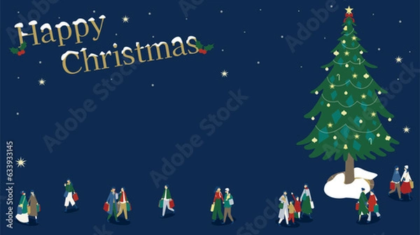 Fototapeta クリスマスを楽しむファミリーやカップルのアイソメイラスト