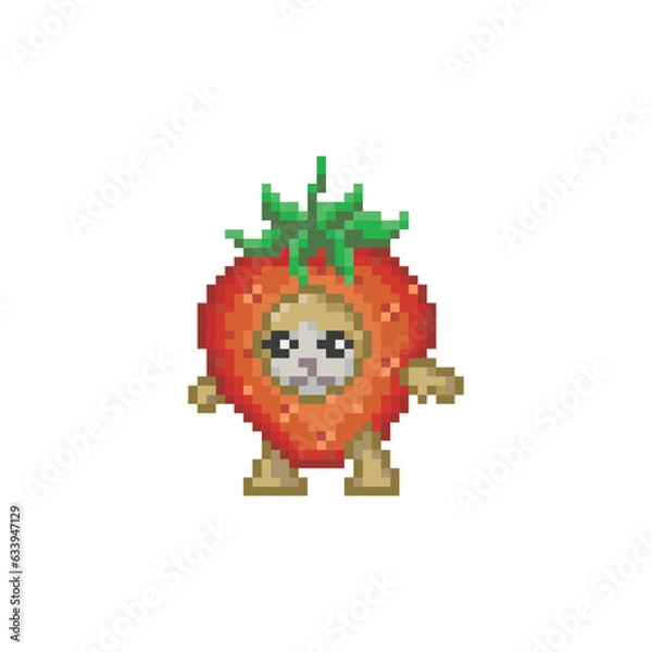 Obraz Cat dressed as strawberry, pixel art meme