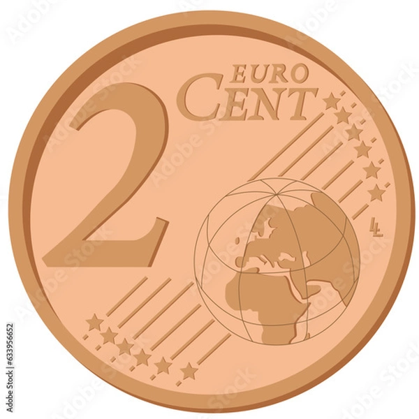 Fototapeta 
2 CENTS, coin drawn in vector style on a white background