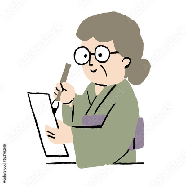 Fototapeta 着物を着て俳句を詠むおばあちゃん