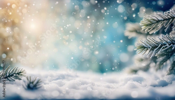 Fototapeta Winter christmas background with snow tree and lots of copy space