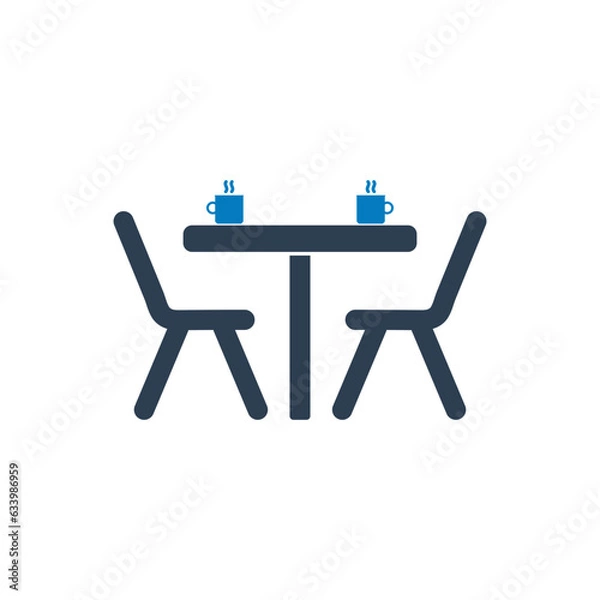 Obraz Business Meeting Place Icon. With Table, Chair and Coffee Mug Symbols. Editable Flat Vector Illustration.