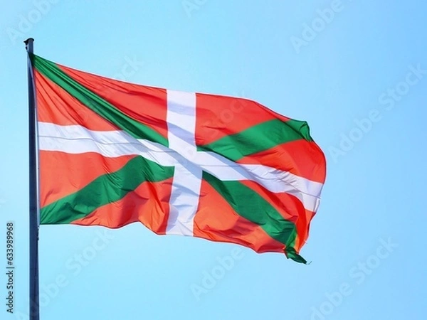 Obraz Basque Country flag or ikurriña waving sky, The symbol of the Basque Country Autonomous Community