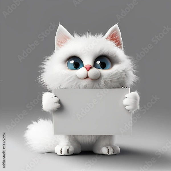 Fototapeta Furry and Cute Cat Holding Empty Sign - Generative ai, üretken yapay zeka