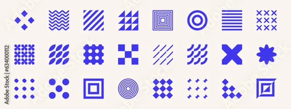 Fototapeta Zestaw podstawowych minimalistycznych kształtów. Proste modne elementy geometryczne do dekoracji i projektowania logo. Streszczenie Square Modern Storeframe, Cyberpunk, Pixel Art Elements.