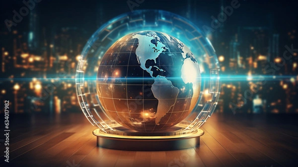 Fototapeta 3D holographic globe and futuristic icons on a light background