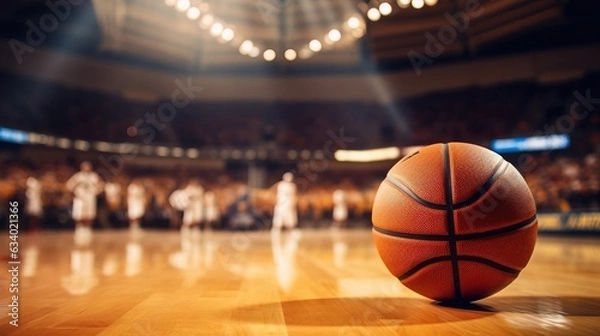 Fototapeta Basketball in the sport arena, blurred background, . Created using Generative AI technology.