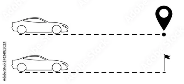 Fototapeta Car route monochrome concept with automobile path and map pointers,vector, icons