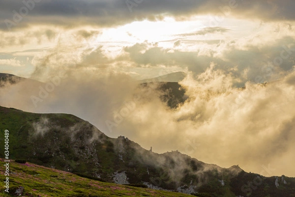 Fototapeta Fog and clouds in the Carpathians.