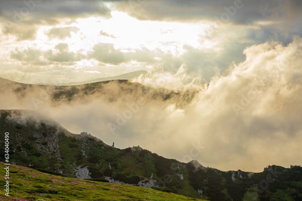 Fototapeta Fog and clouds in the Carpathians.
